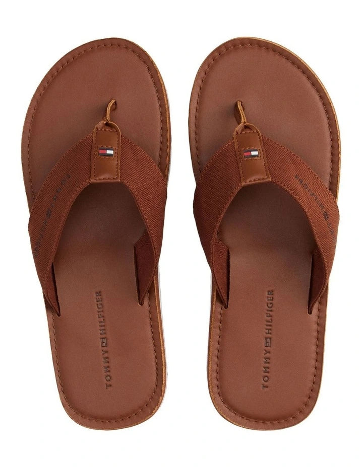 Tommy Hilfiger Warren Leather Beach Slides in Winter Cognac