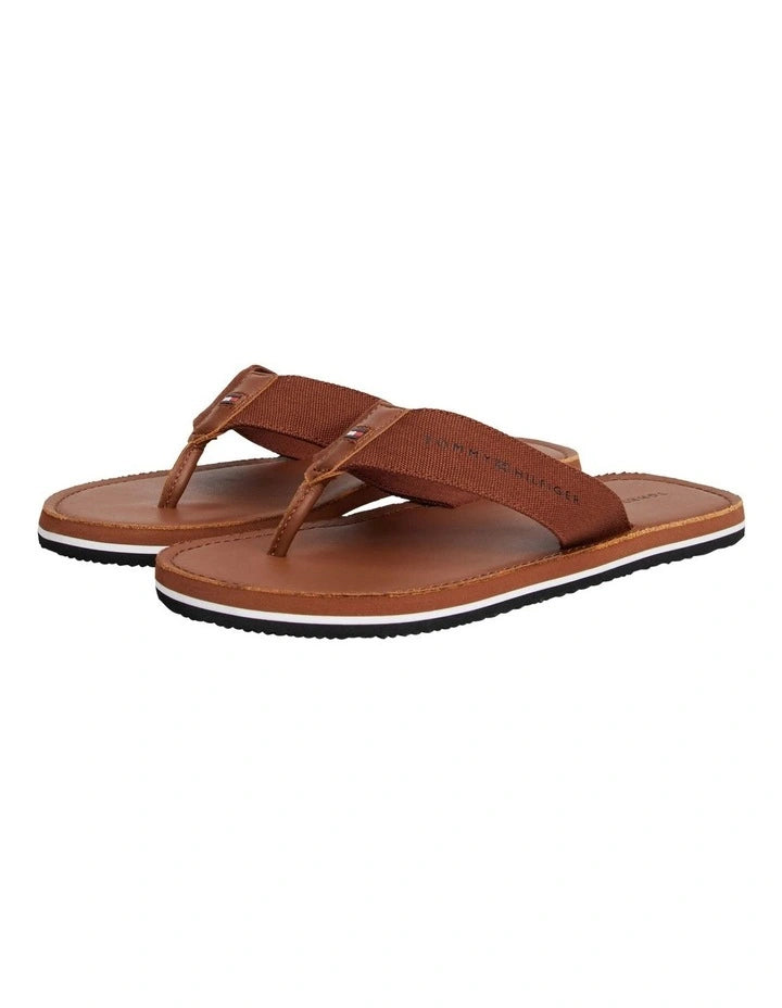 Tommy Hilfiger Warren Leather Beach Slides in Winter Cognac