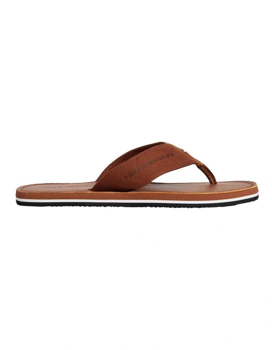 Tommy Hilfiger Warren Leather Beach Slides in Winter Cognac