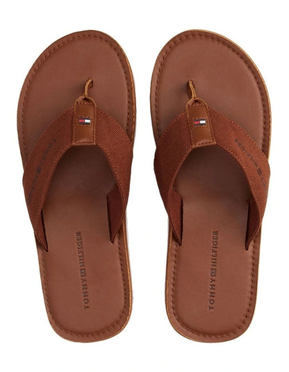 Tommy Hilfiger Warren Leather Beach Slides in Winter Cognac